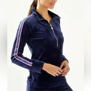 Lilly Pulitzer Velour Skipper Popover True Navy 1/2 Zip Front Pouch Pocket